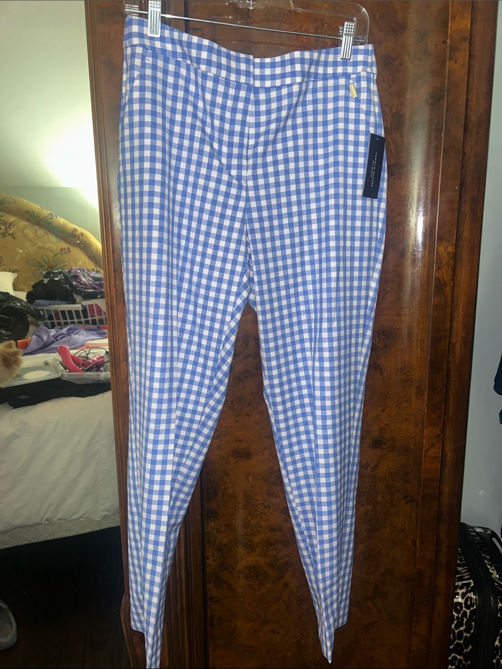 Tommy Hilfiger Blue & White Gingham Straight Leg Pants